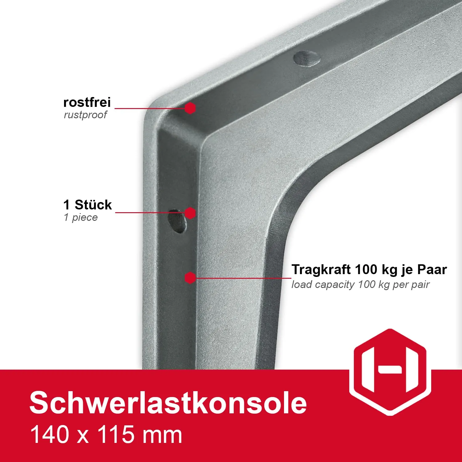 Gedotec SPARTA 140x115 reggimensola alluminio 1 pezzo 100 kg