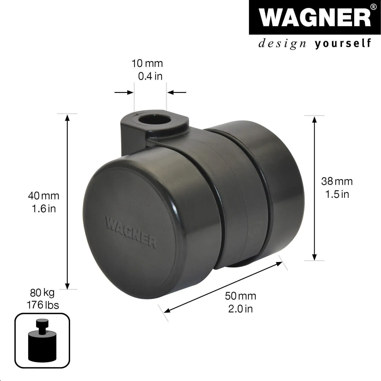 Wagner Design RO 0038 rotella mobili dura nera 38 mm 80 kg