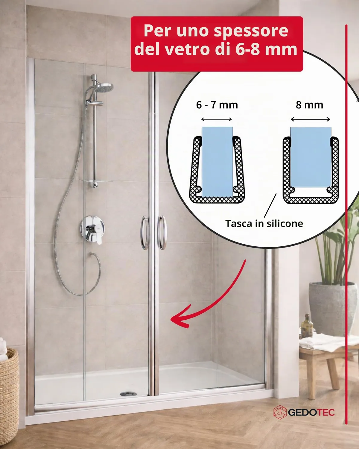 Gedotec Guarnizione Magnetica Doccia 180° 2 m 6-8 mm