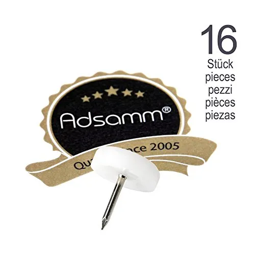 Adsamm PG-N-WH-18-16 pattini con chiodo bianchi 16 pezzi Ø 18 mm