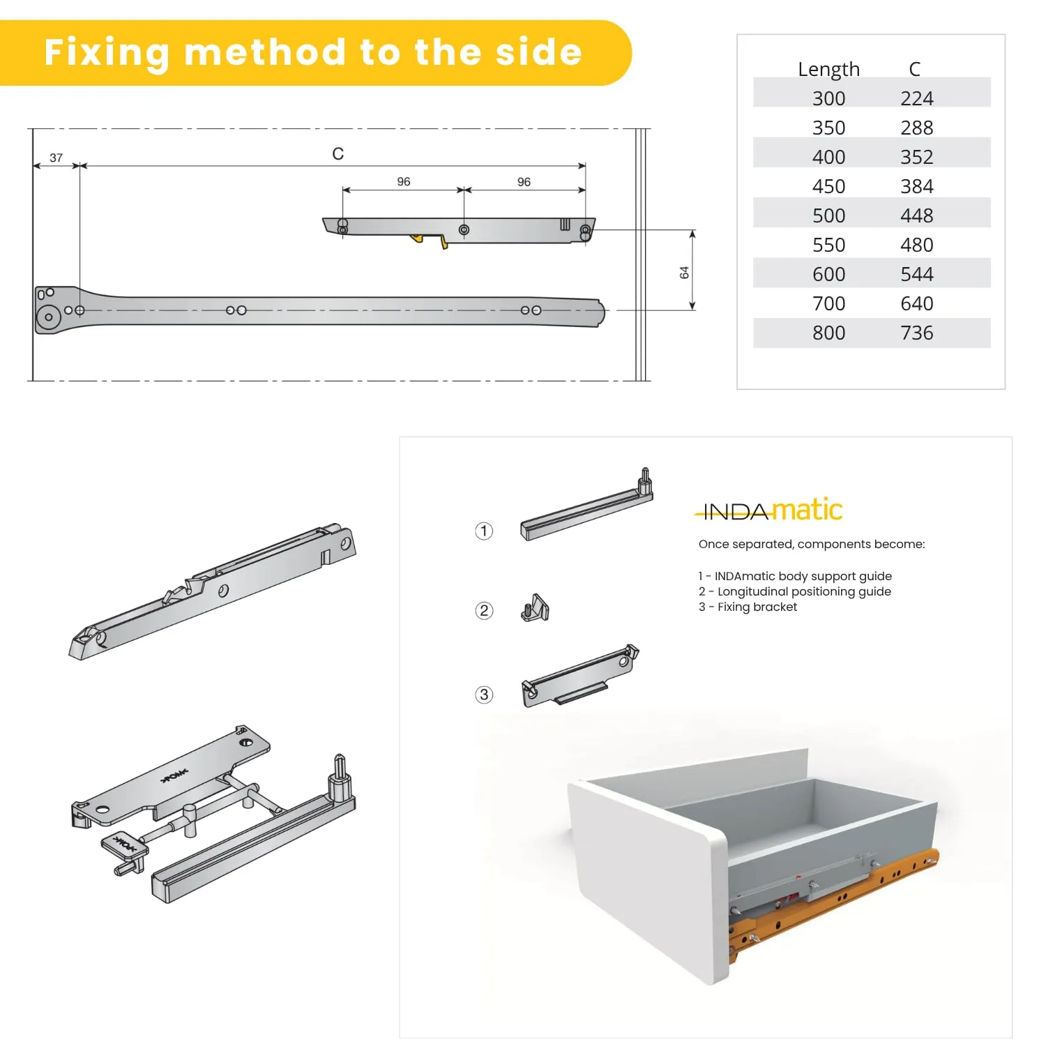 Indaux Guide a Rullo per Cassetti 300mm Grigie 30kg