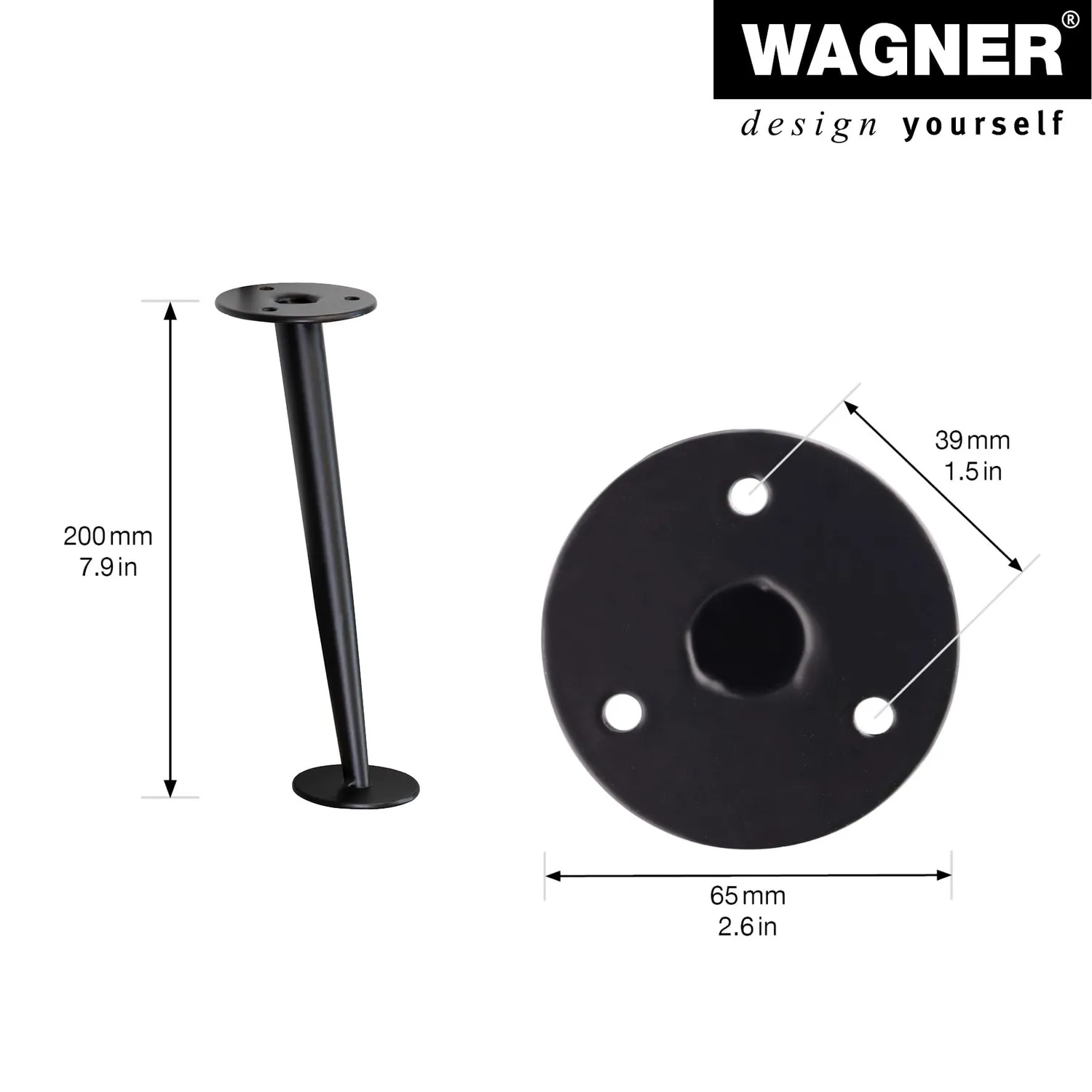 WAGNER Style ST 5520 Gamba Mobile H200mm Nera Opaca 1 pz