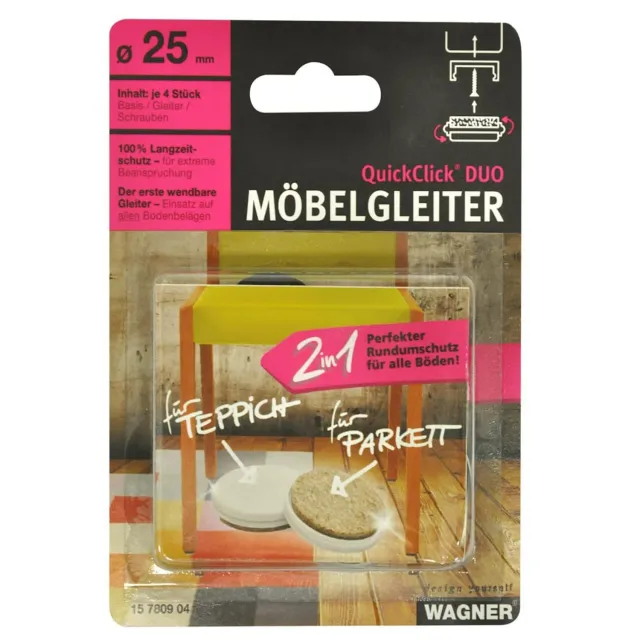 WAGNER QuickClick DUO feltrini Ø 25 mm set 4 pezzi 2in1
