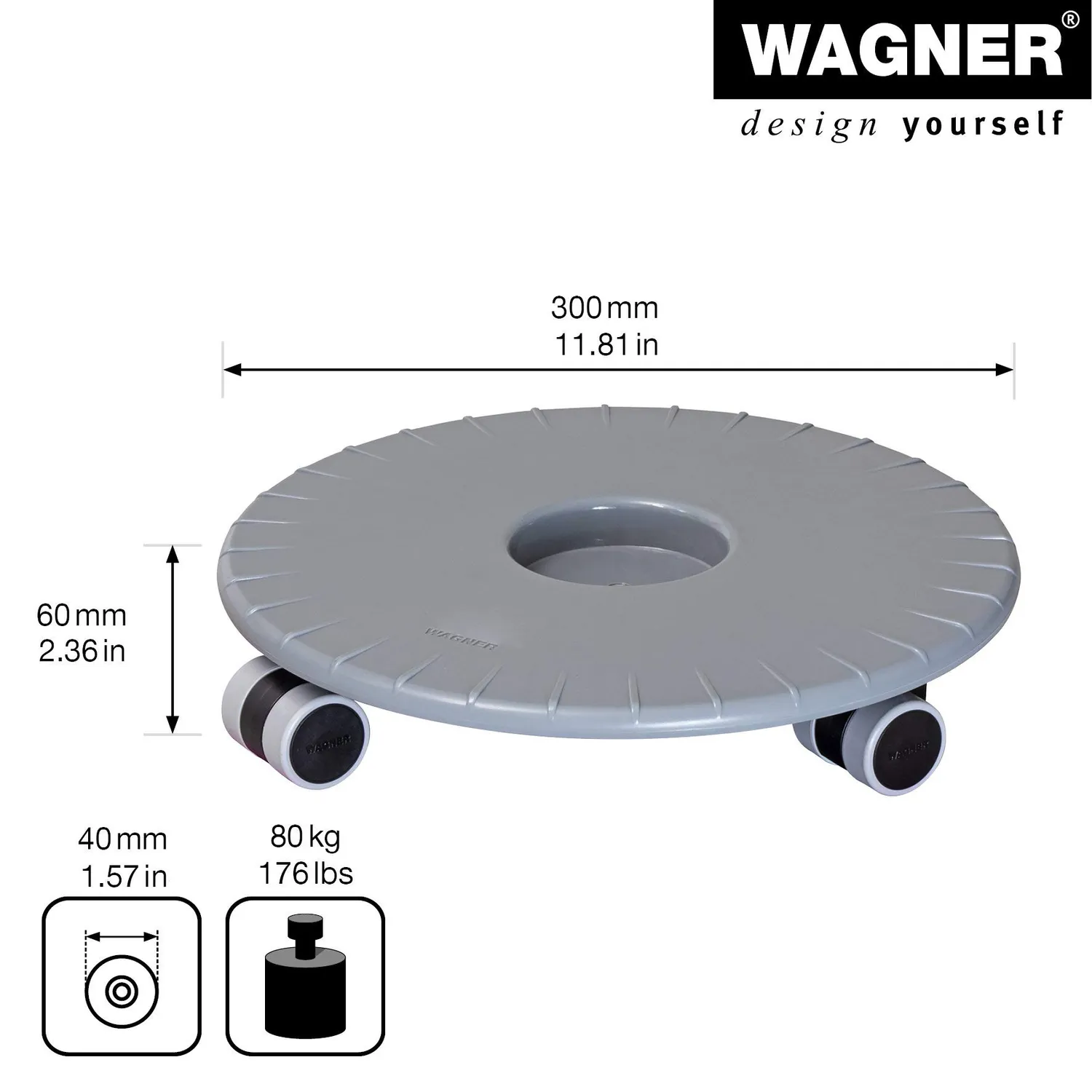 Wagner Flat 20044101 carrello piante rotondo 30 cm grigio