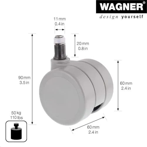 Wagner Konkav RO0120 rotella sedia ufficio grigia 1pz 60mm