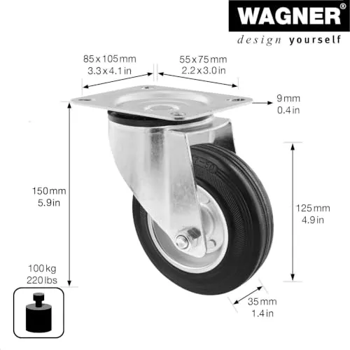 Wagner 04612401 RO 6124 rotella gomma piena 125 mm portata 100 kg