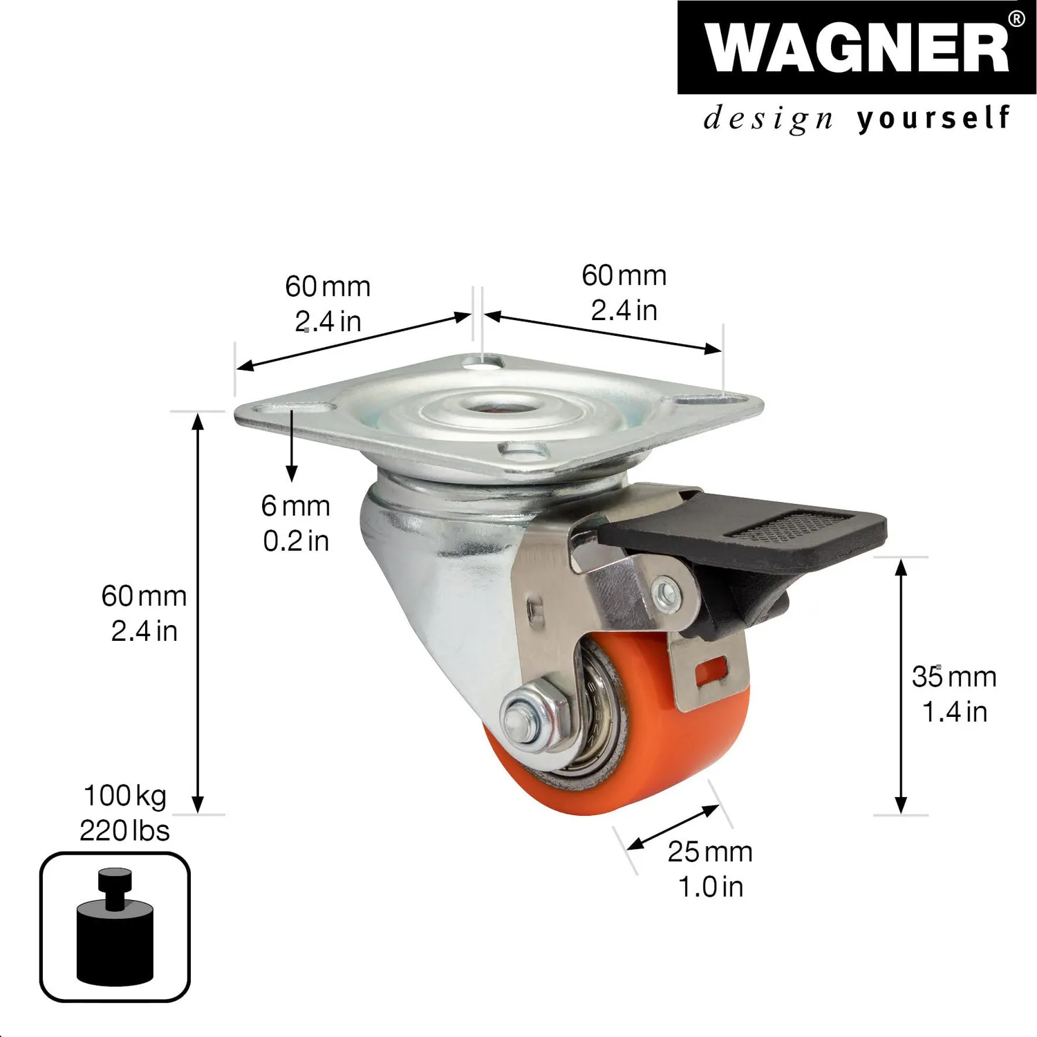 Wagner Mini RO 7935 rotella Ø 35 mm rossa freno 1 pz parquet