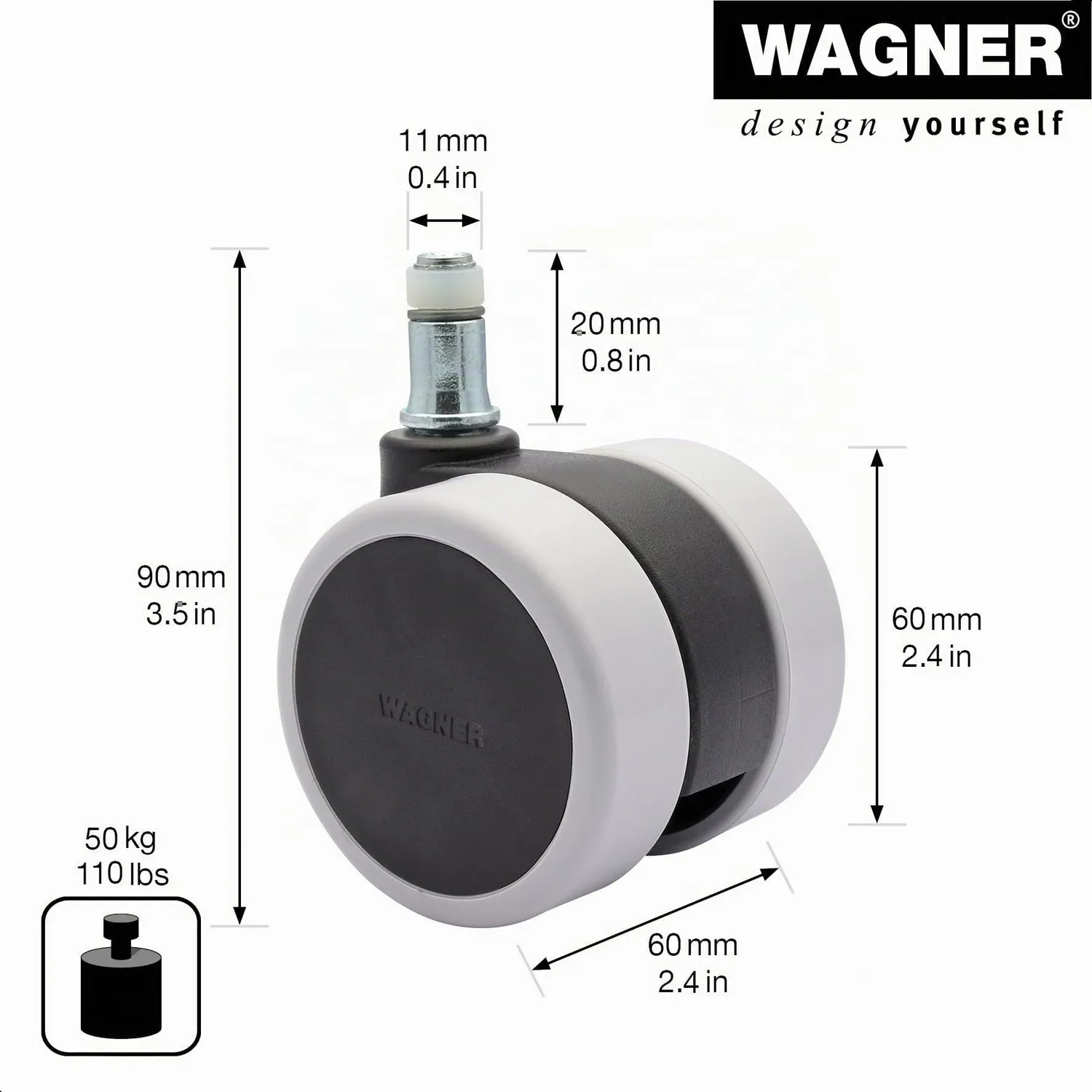 Wagner 02007661 ruote sedia ufficio morbide set 5 pezzi