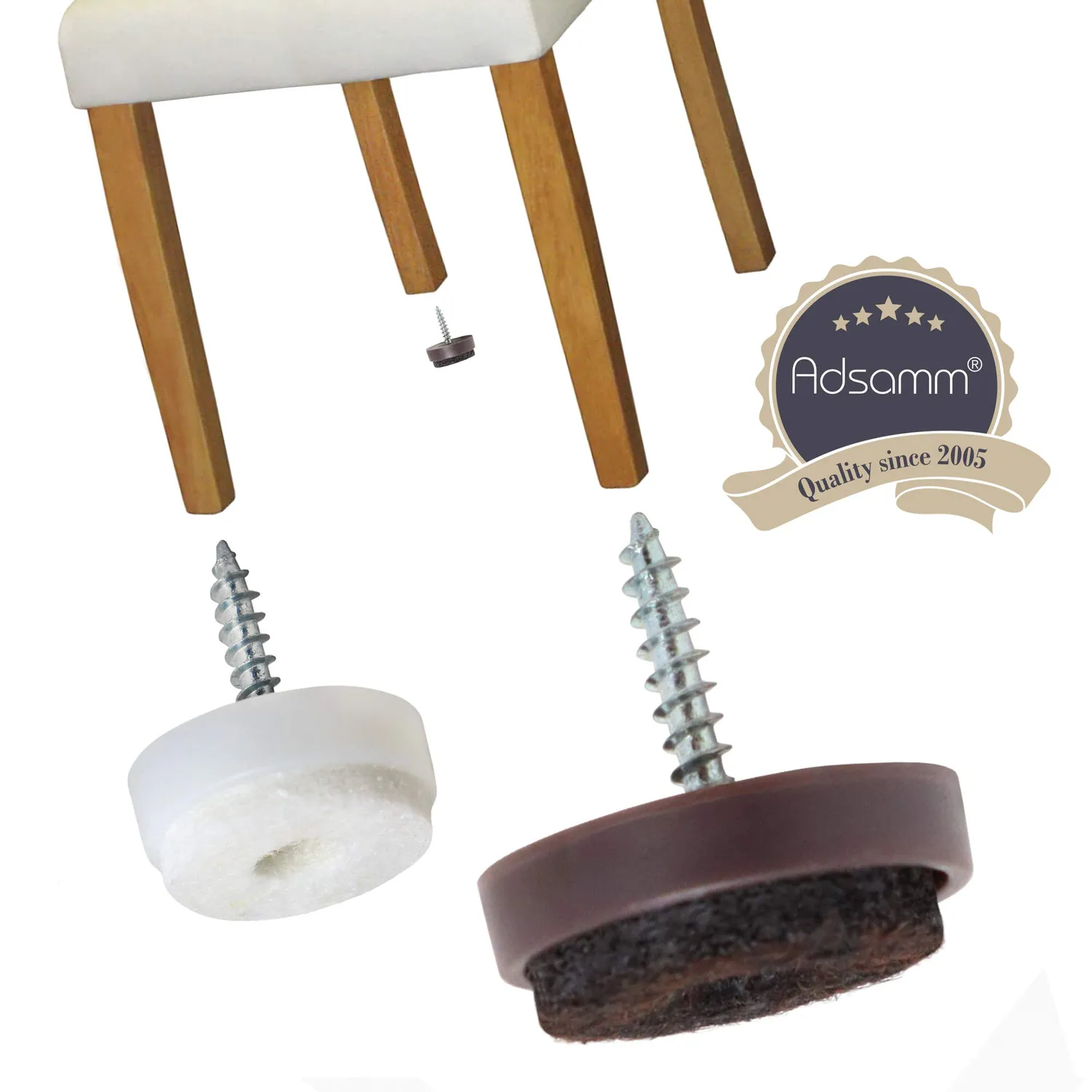 Adsamm 28 mm pattini bianchi 4 pezzi con vite feltro