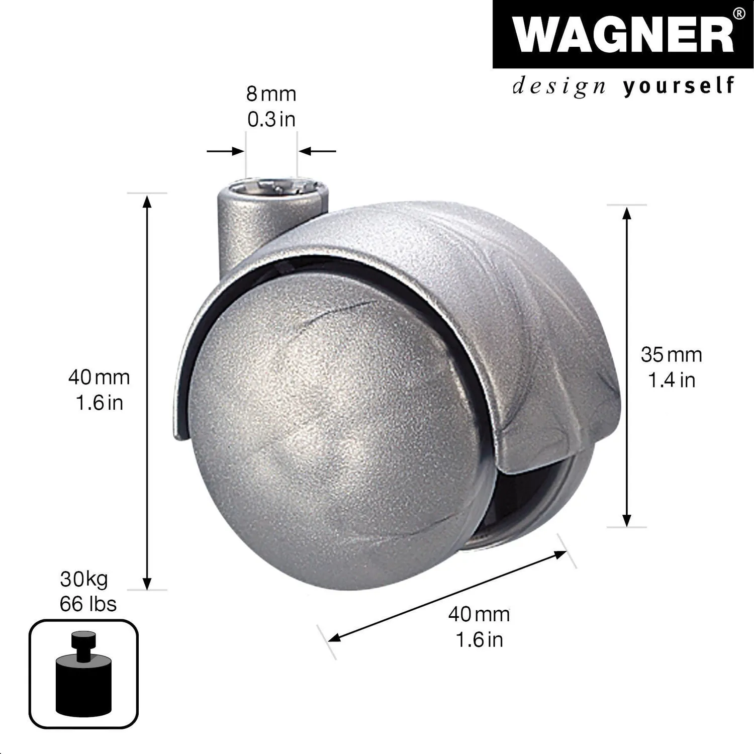 Wagner 01122501 rotella doppia mobile argento Ø 35 mm 30 kg