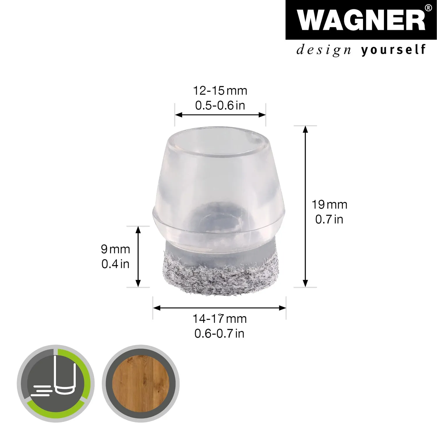 Wagner EH 0555 tappi con feltro 4 pezzi Ø12-17 mm trasparenti