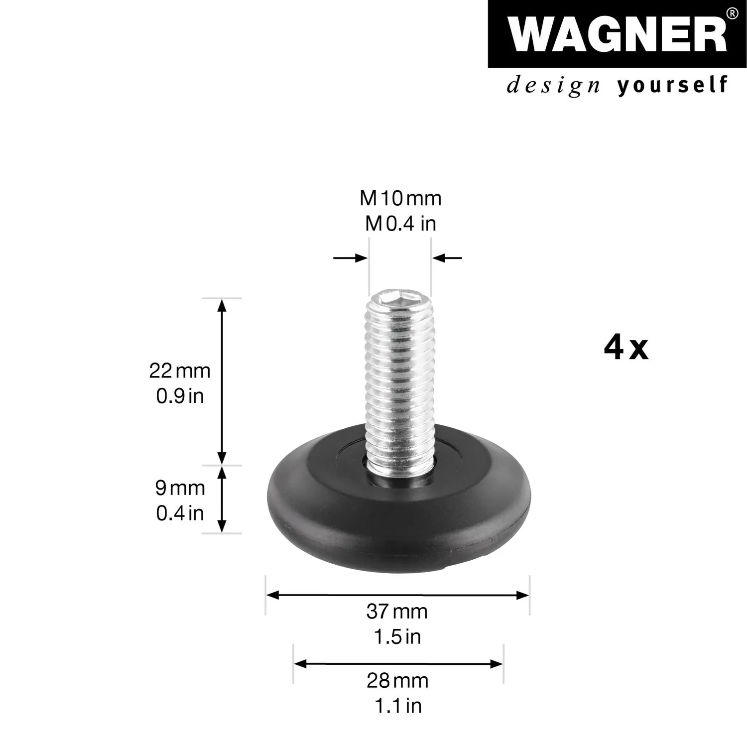 Wagner 15413004 piedini livellamento 4 pezzi M10