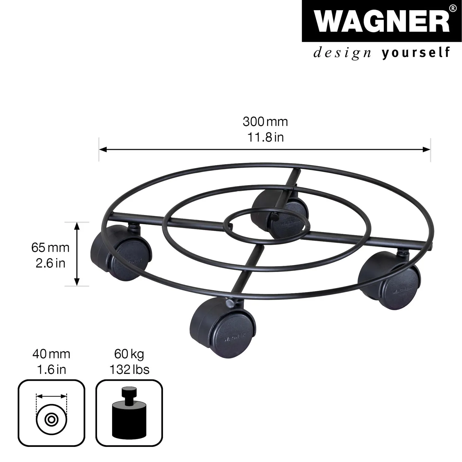 Wagner Draht GH 0943 sottovaso ruote Ø30 cm 60 kg