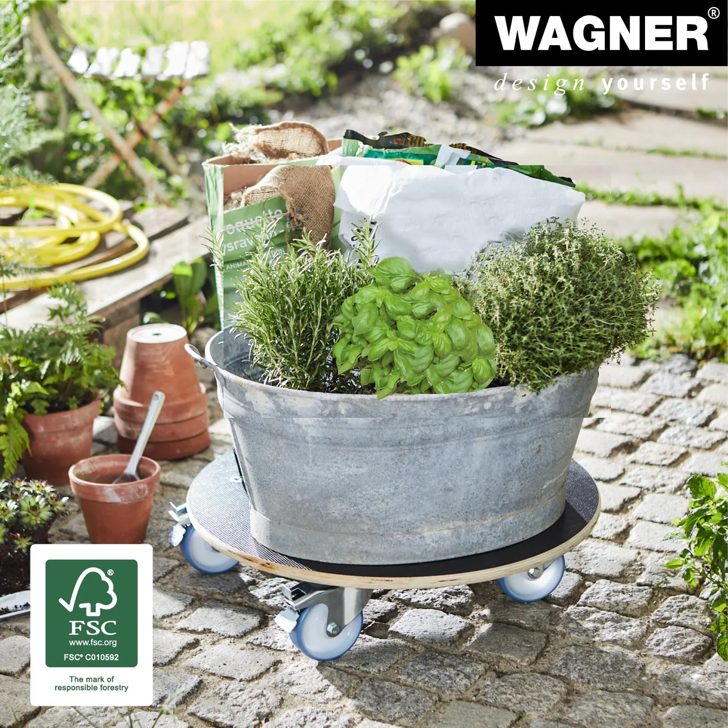 Wagner carrello portavaso legno Ø 58 cm marrone da esterno