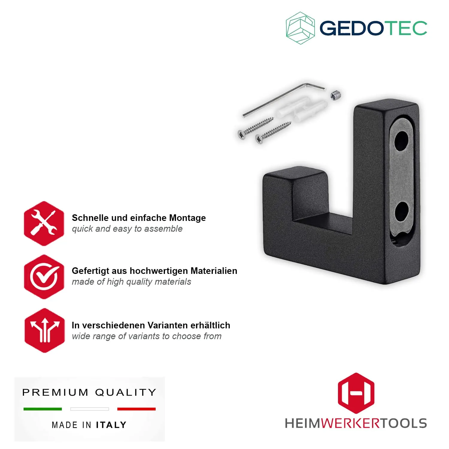 Gedotec ganci parete metallo antracite set 2 pezzi