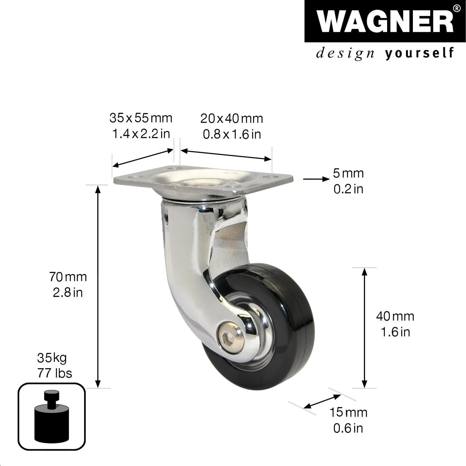 Wagner RO 0084 rotella mobile Ø40 mm nera 35 kg