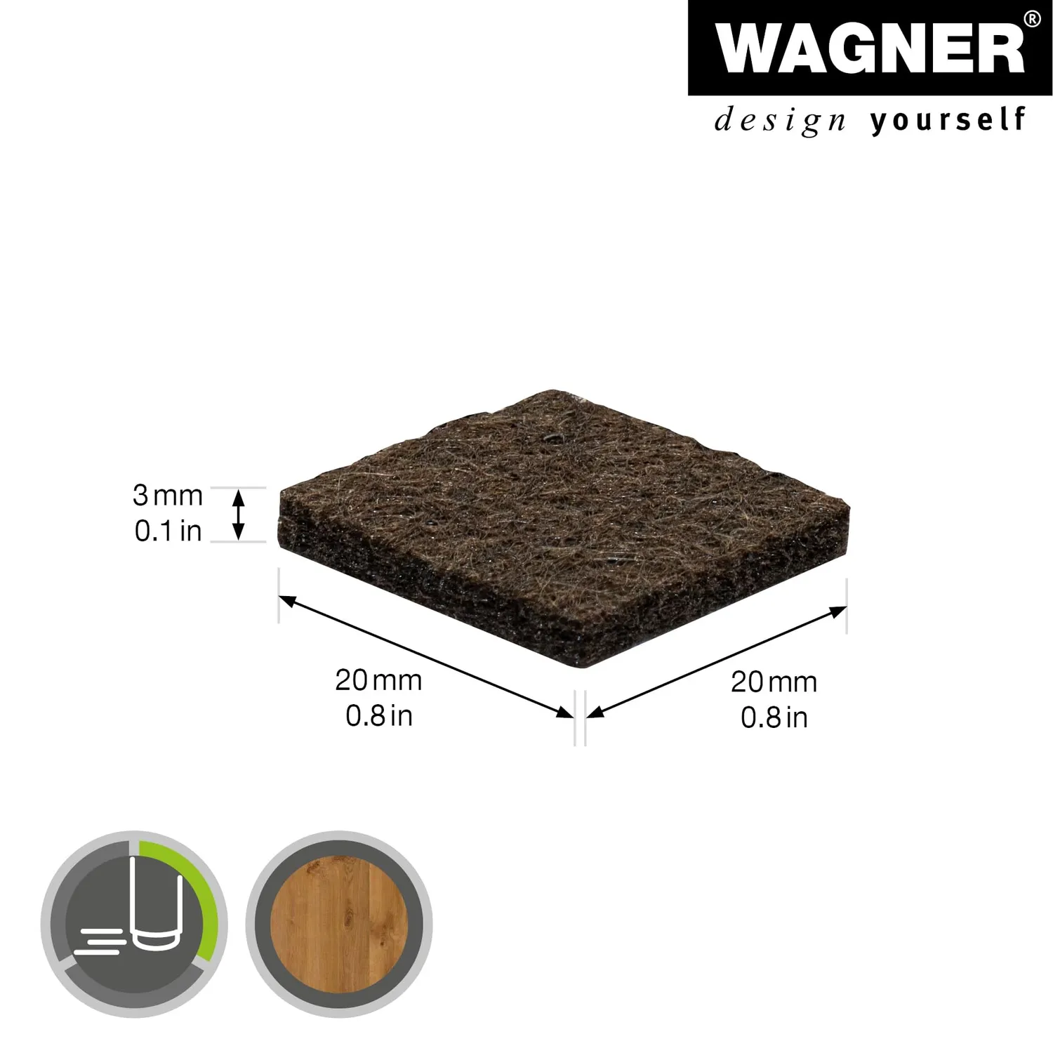 Wagner EH 1721 feltrini adesivi 20x20 mm 24 pezzi marroni feltro