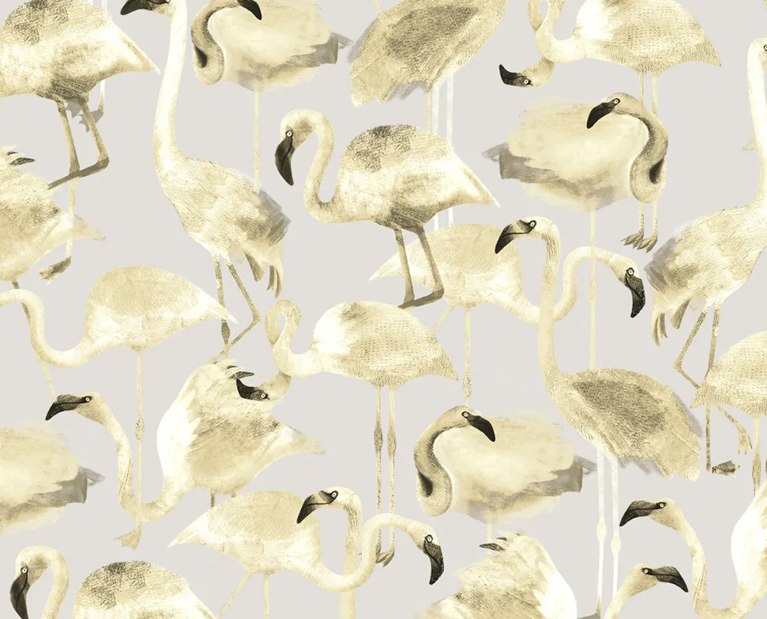 NIVA Design Flamingo carta da parati grigia illustrata