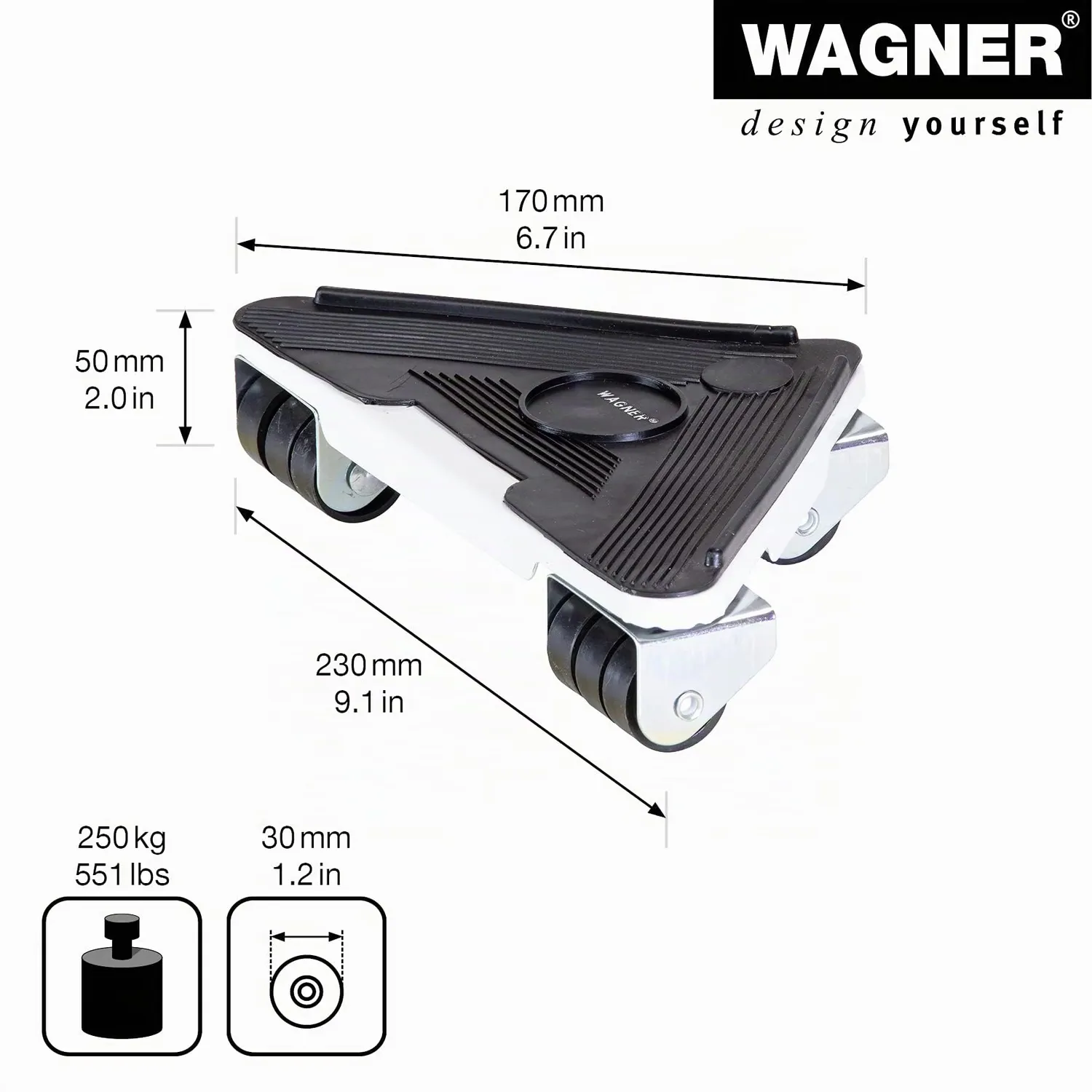 Wagner MM 1191 triangoli trasporto 250kg set 4 ruote sterzanti