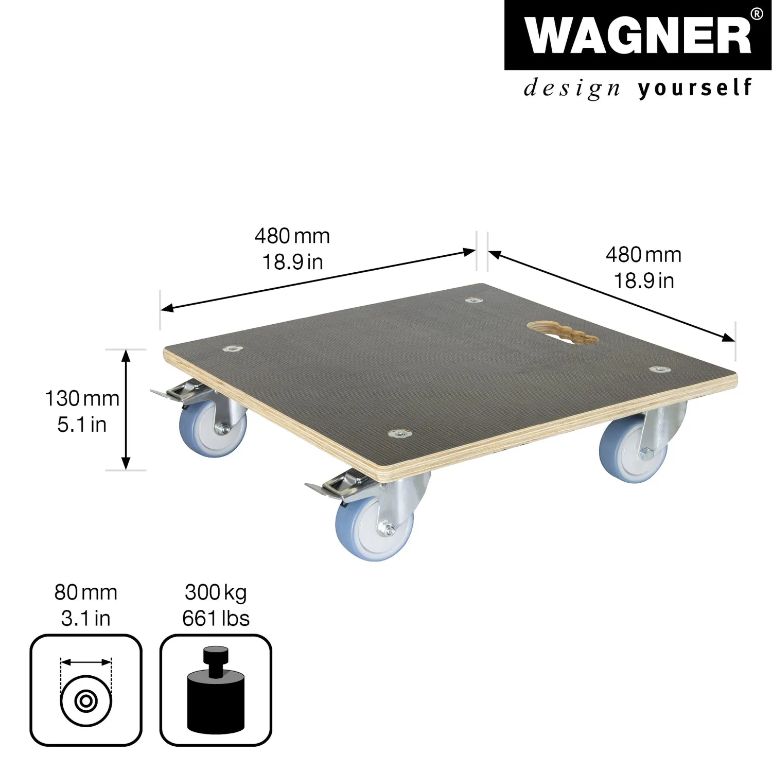 Wagner MaxiGrip GH 1347 sottovaso con ruote 48x48 cm 300 kg