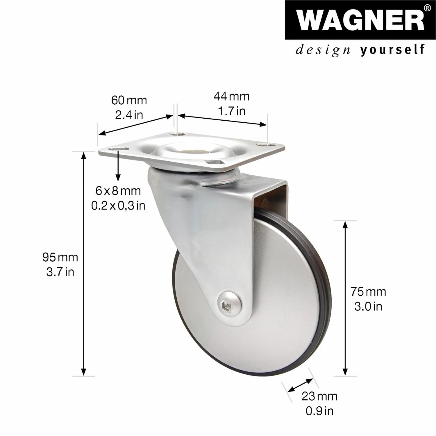Wagner RO 1383 rotella design alluminio Ø75 mm morbida 50 kg