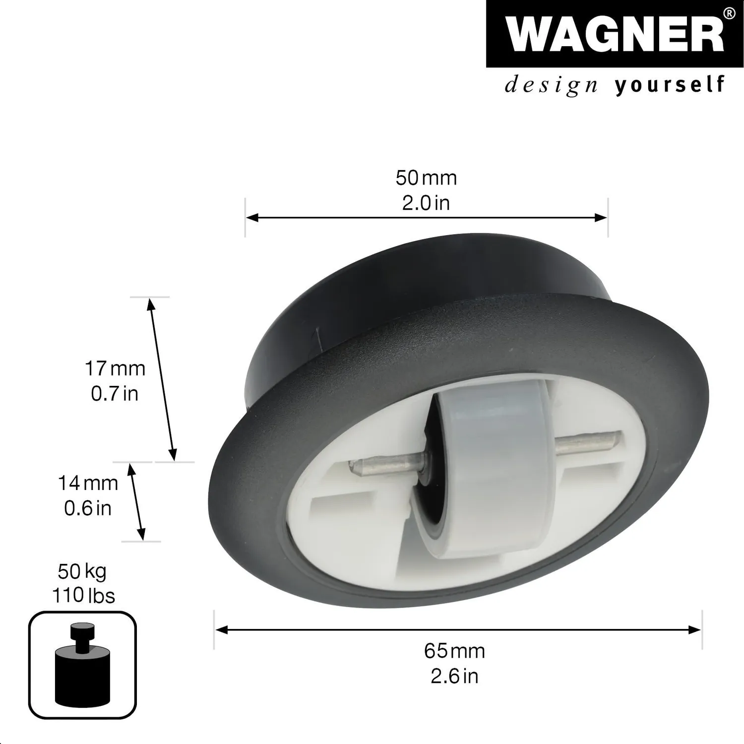 Wagner 01708301 mini rotella incasso 27 mm 50 kg con freno