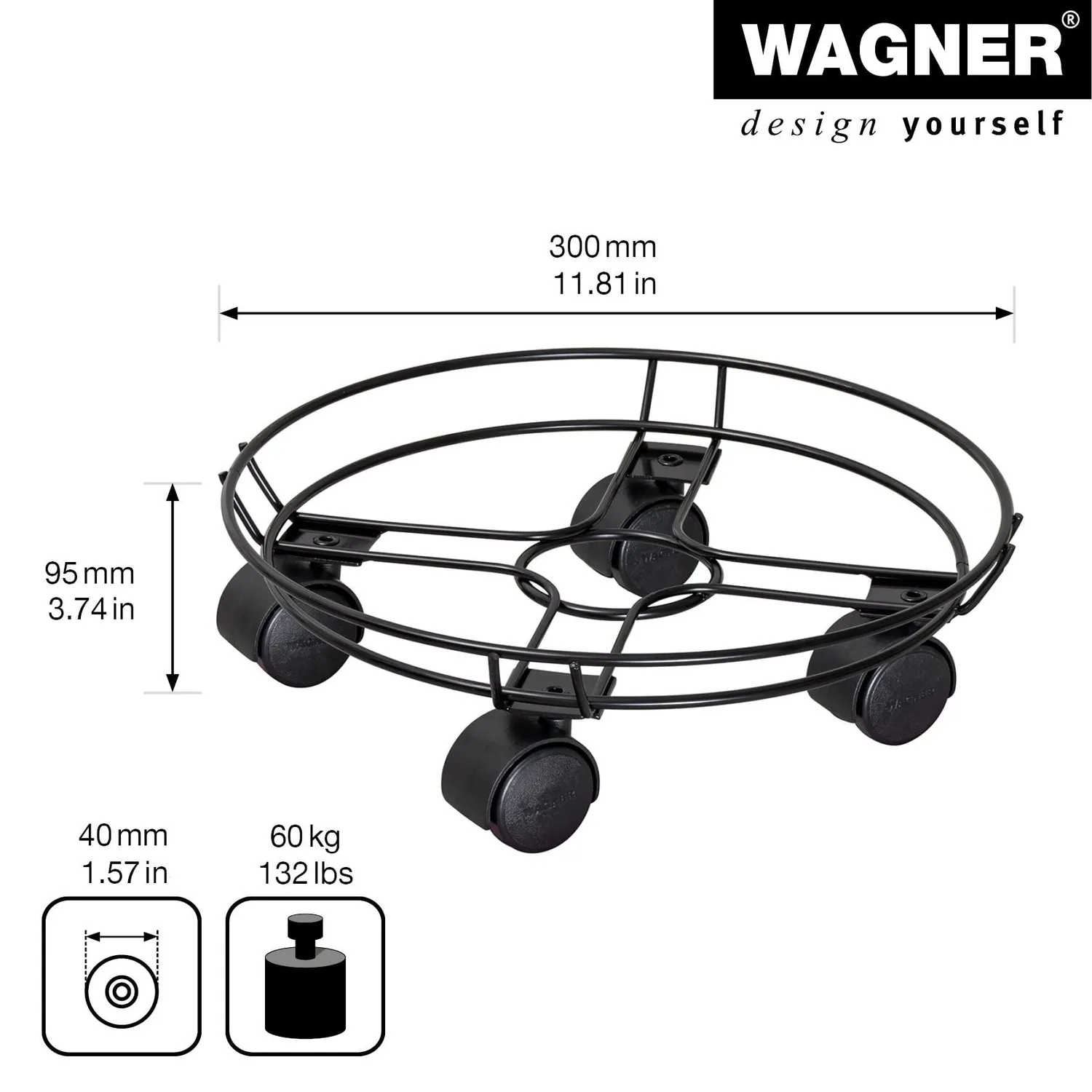 Wagner Black Edition carrello piante Ø30 cm nero 60 kg