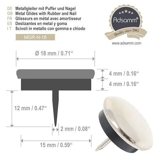 Adsamm Puntali Metallo Chiodo Ø18 mm Argento 32 Pezzi