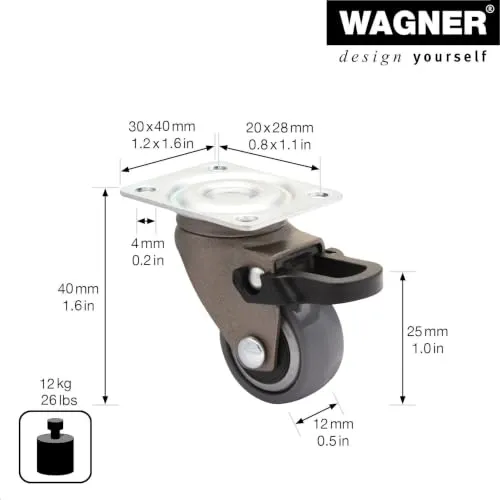 Wagner 3C Ø25 mm ruota girevole con freno grigia