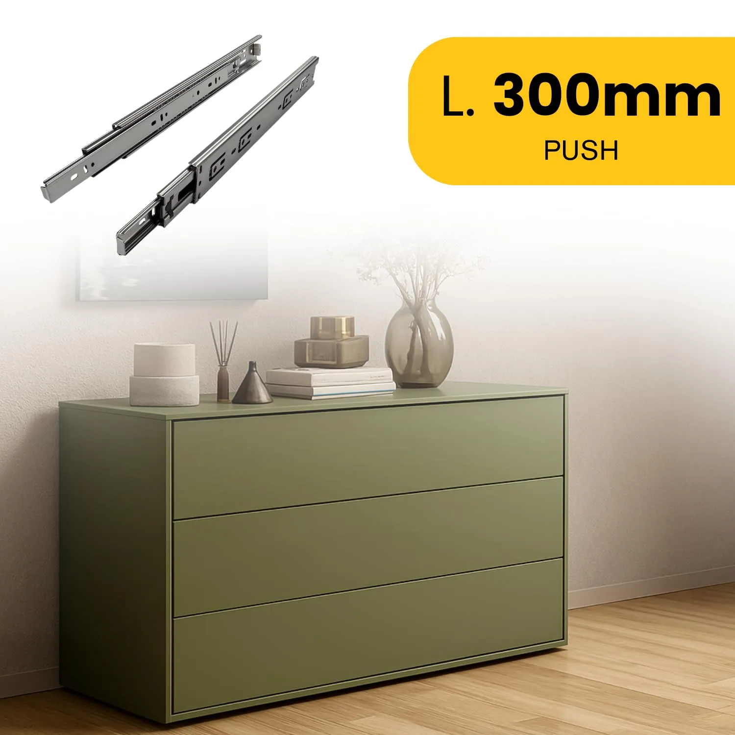 Indaux Guide Cassetti a Sfere Push L300 Estrazione Totale 50 Kg