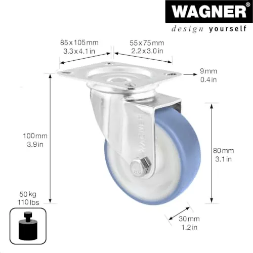 Wagner 04668001 rotella piastra 80 mm blu 1 pz portata 50 kg