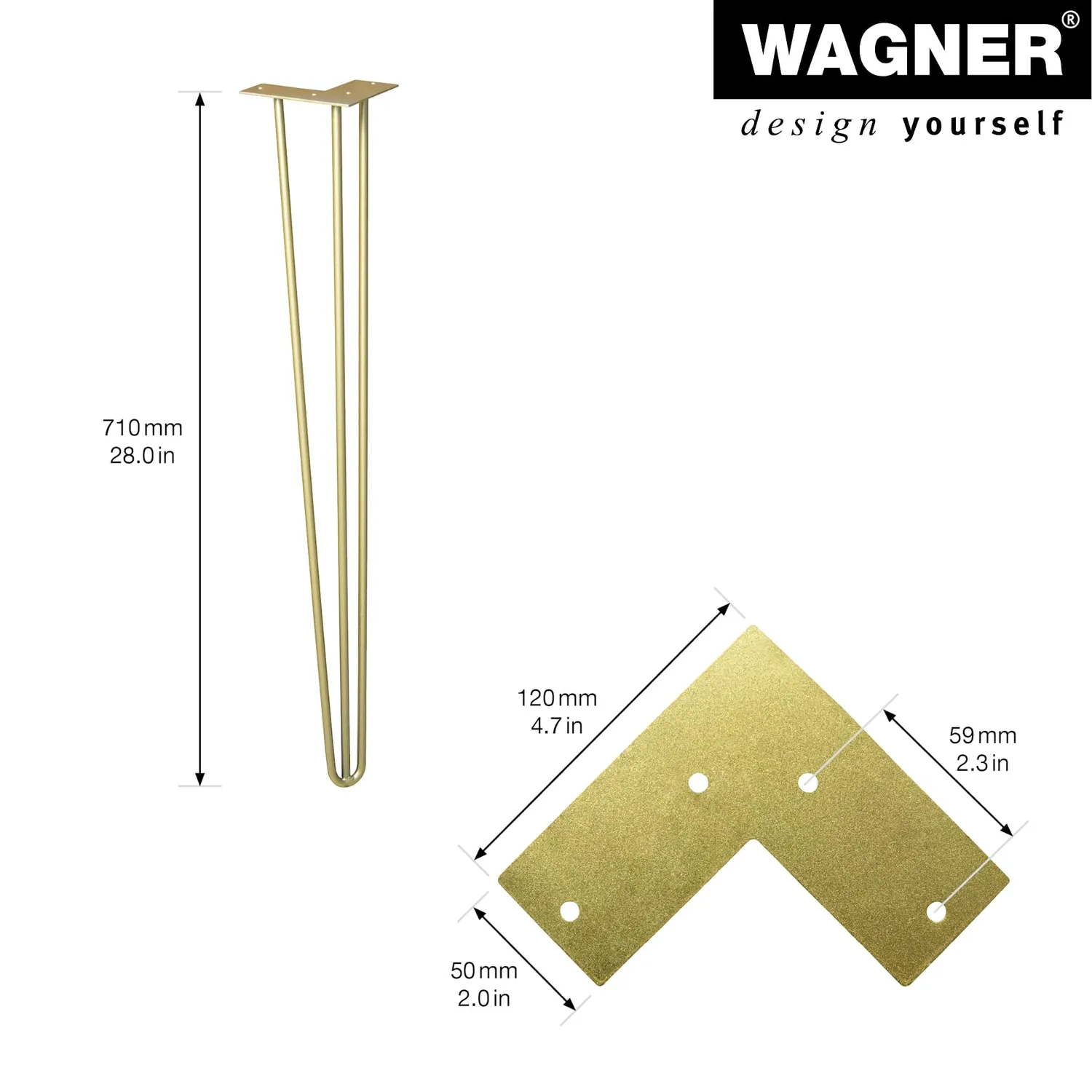 Wagner Hairpin Leg ST 8275 gamba tavolo oro 71 cm