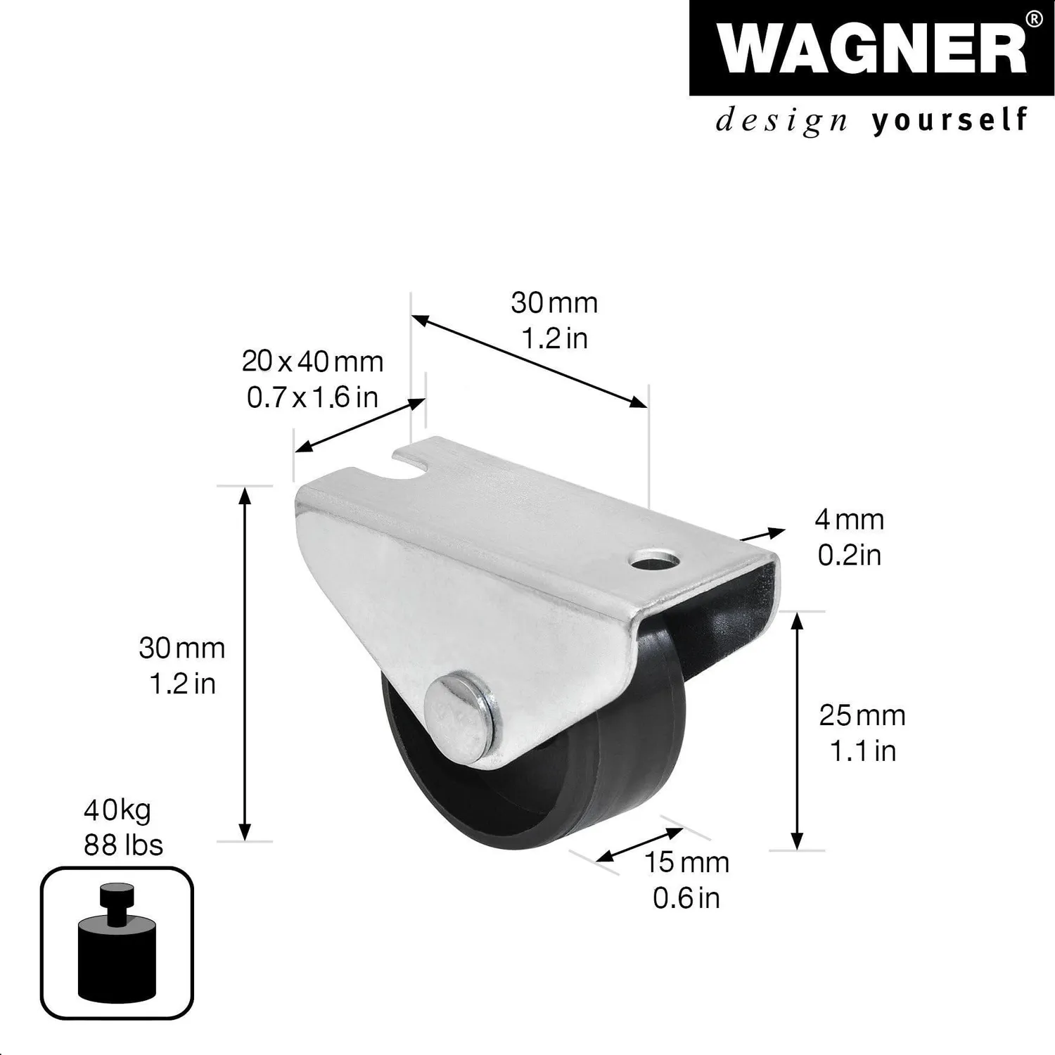 WAGNER Design RO 0055 rotella nera 25 mm 1 pz rigida