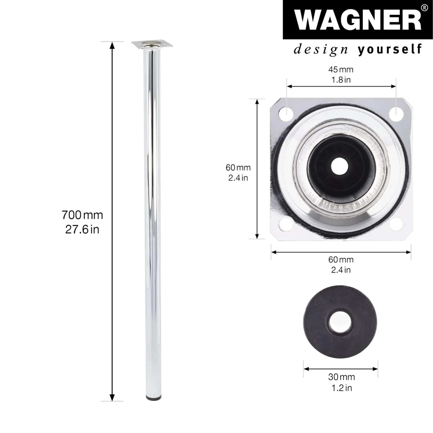 Wagner 1550 piede per mobili cromo 500 mm