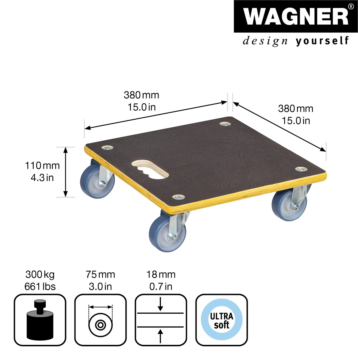 Wagner MaxiGrip Carrello Trasporto 38x38 cm 300 kg