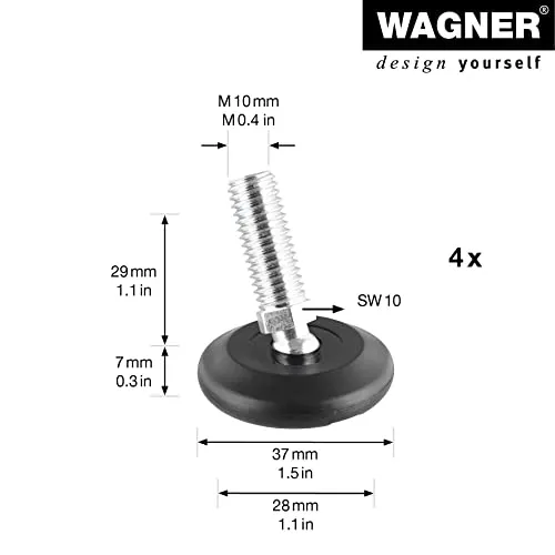 Wagner piedini livellabili M10 37 mm neri 4 pezzi