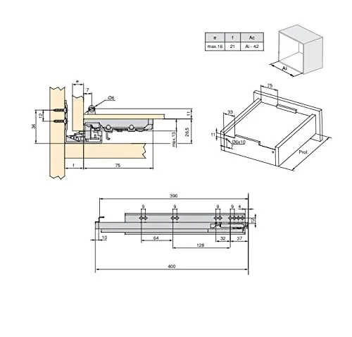 Emuca guide cassetti 390 mm soft 30 kg zincato