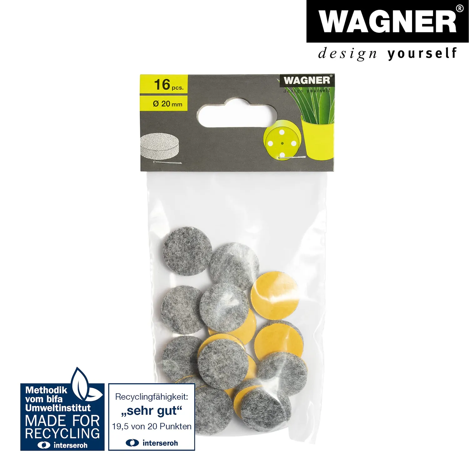 Wagner piedini feltro autoadesivi tondi neri 20x6 mm 16 pezzi