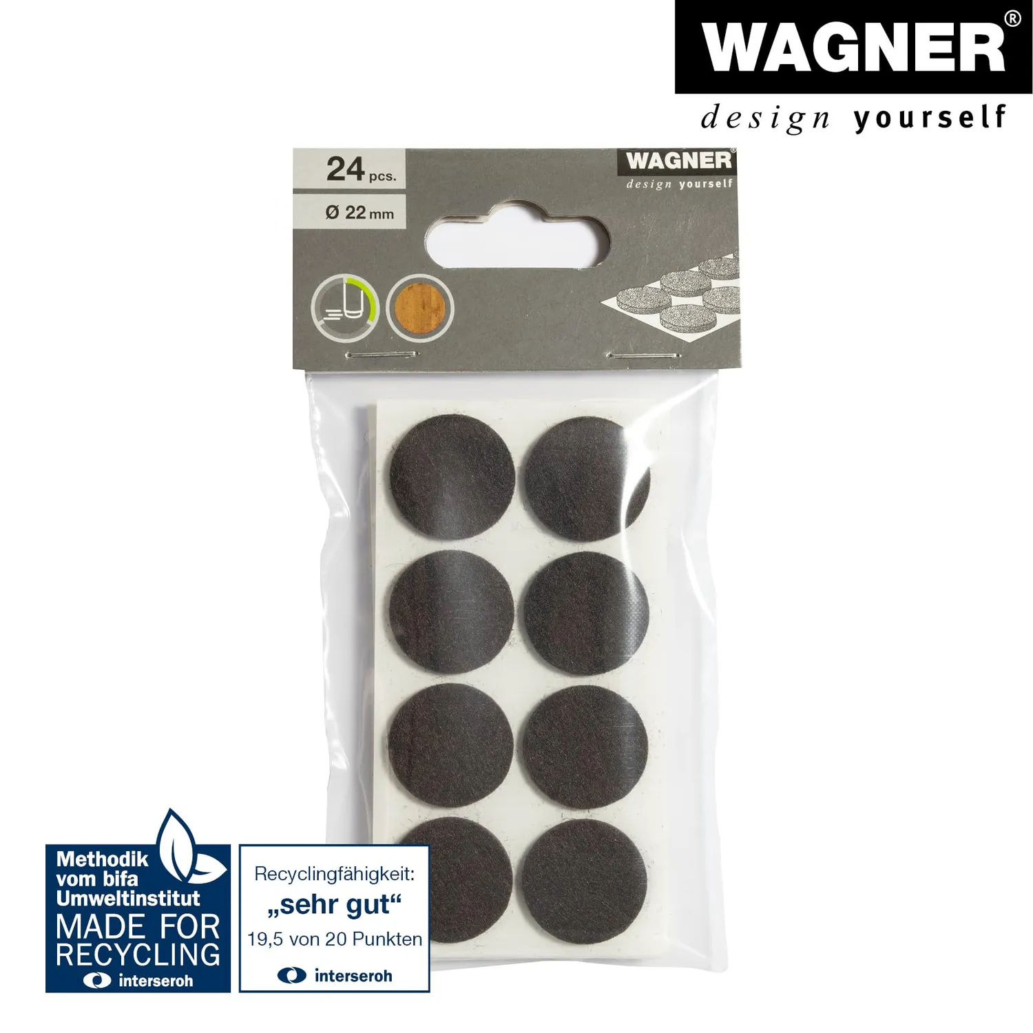 Wagner 15132299 feltrini adesivi 24 pezzi Ø 22 mm marroni