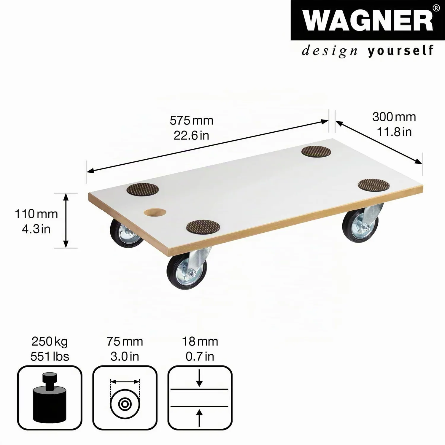 Wagner MM 1316 carrello trasporto legno 57,5x30 cm 250 kg