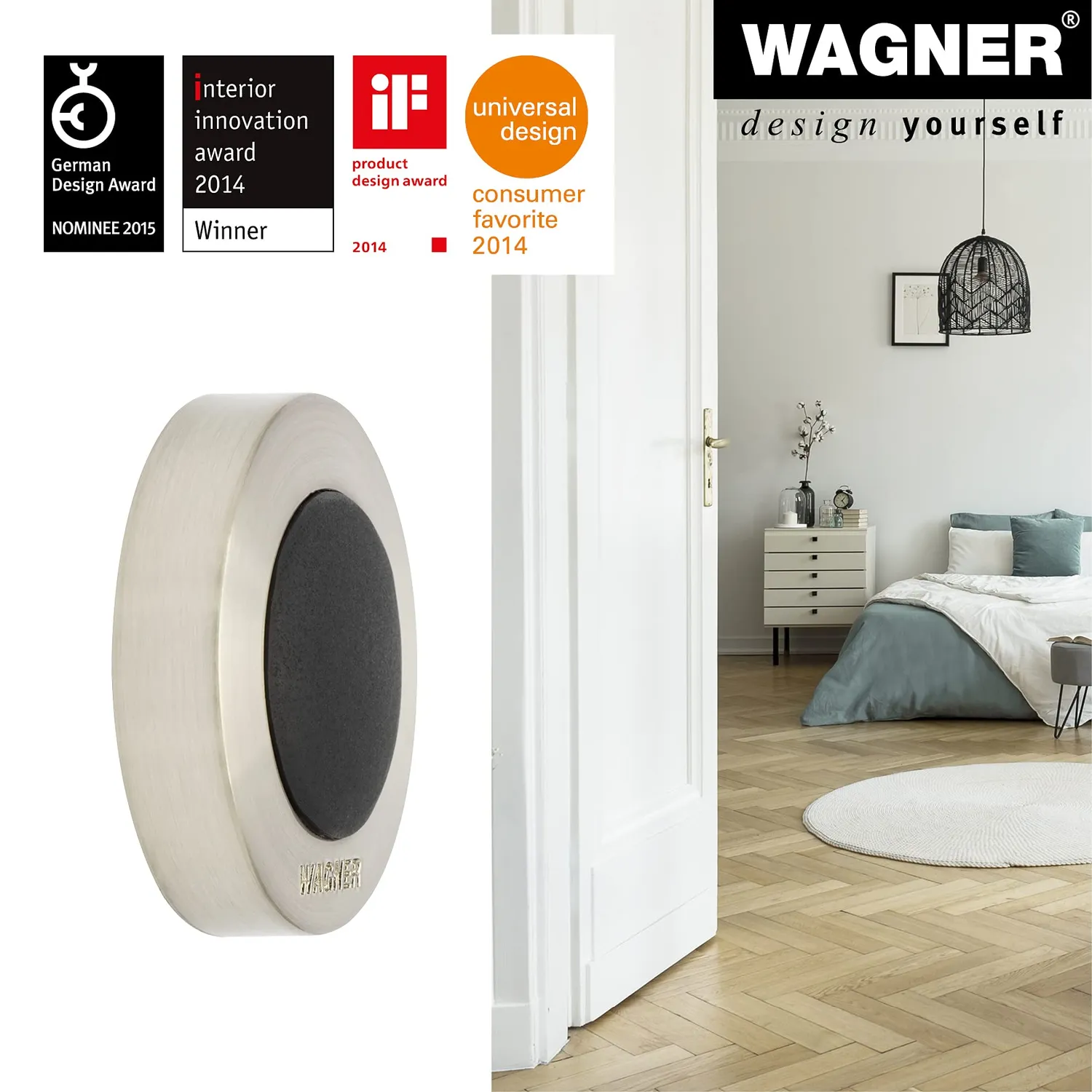 Wagner 15514011 Fermaporta Muro Ø38mm Effetto Inox