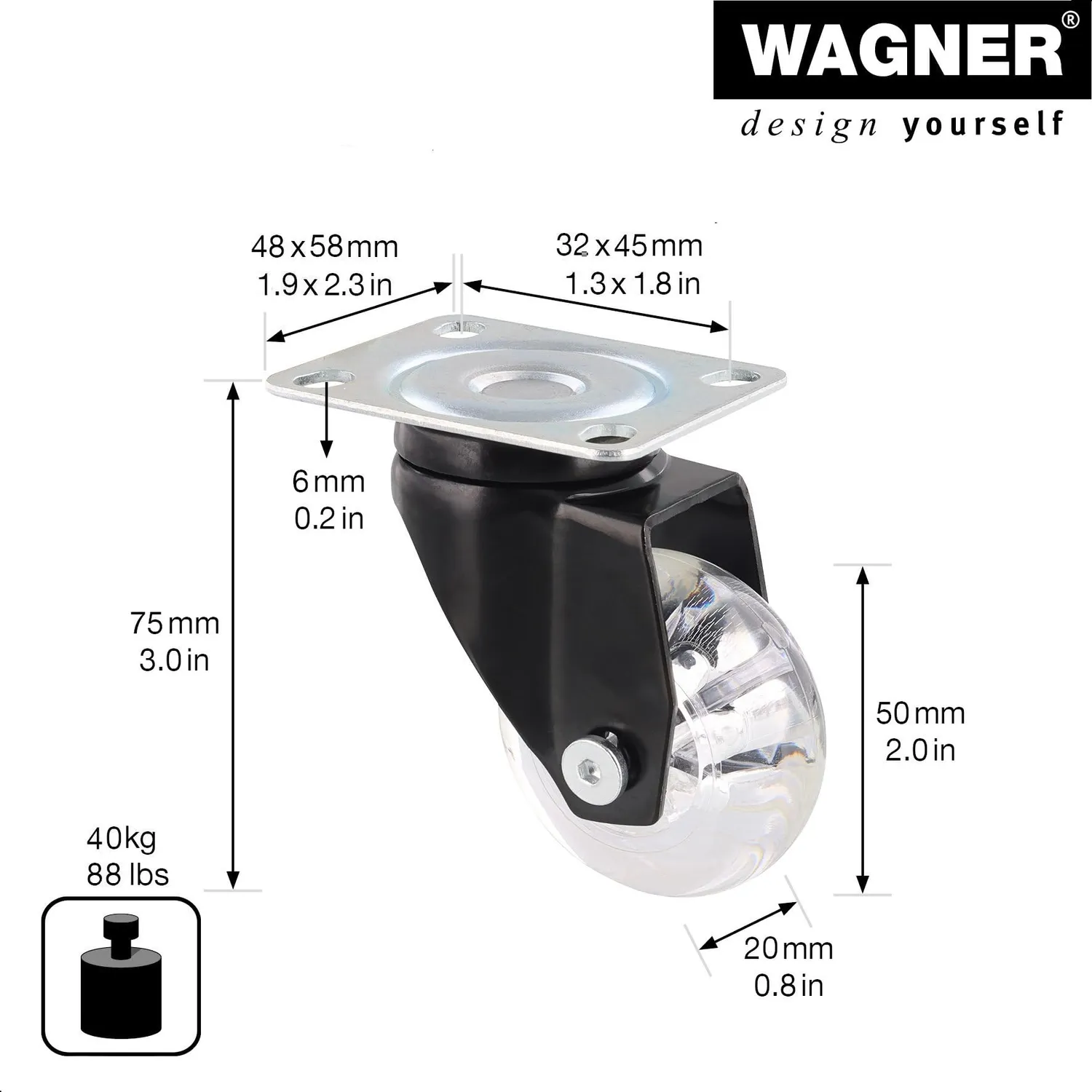 Wagner Skater RO 1025 rotella morbida 50 mm trasparente 1 pz