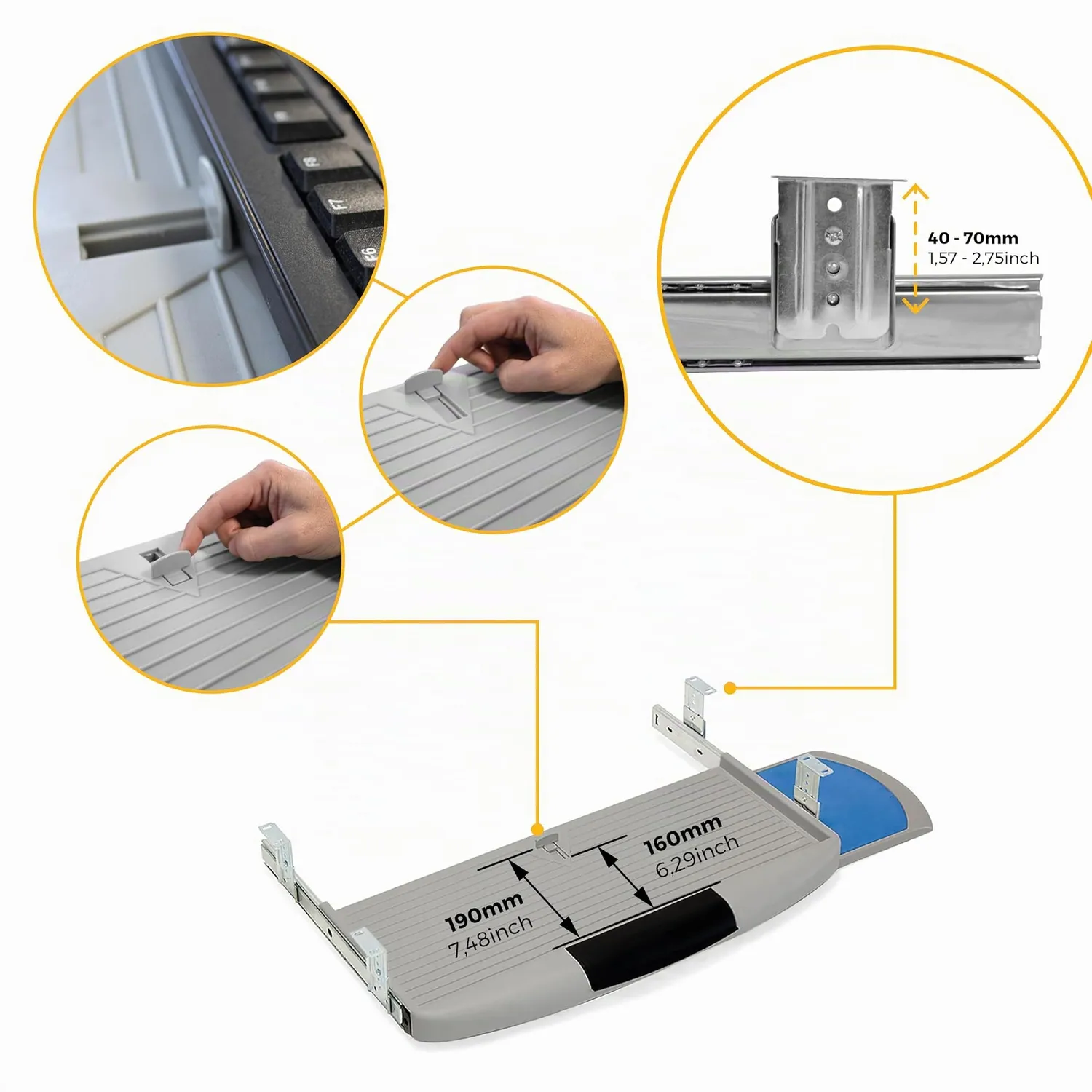 Emuca 3196621 supporto tastiera estraibile grigio con mouse