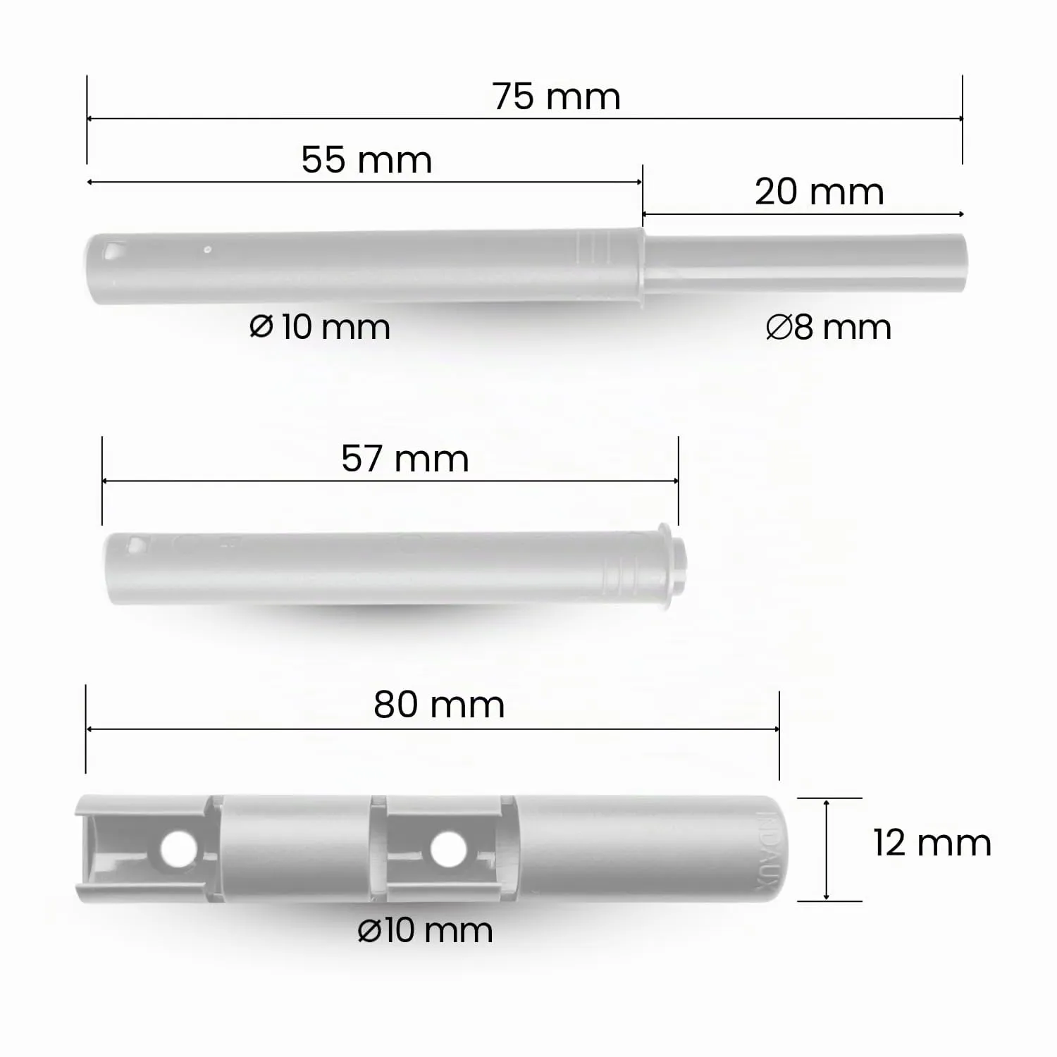 Indaux Impulse pistoncino push to open 55mm grigio chiaro magnete