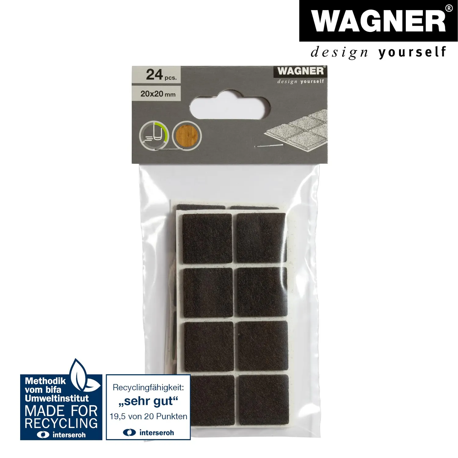 Wagner EH 1721 feltrini adesivi 20x20 mm 24 pezzi marroni feltro