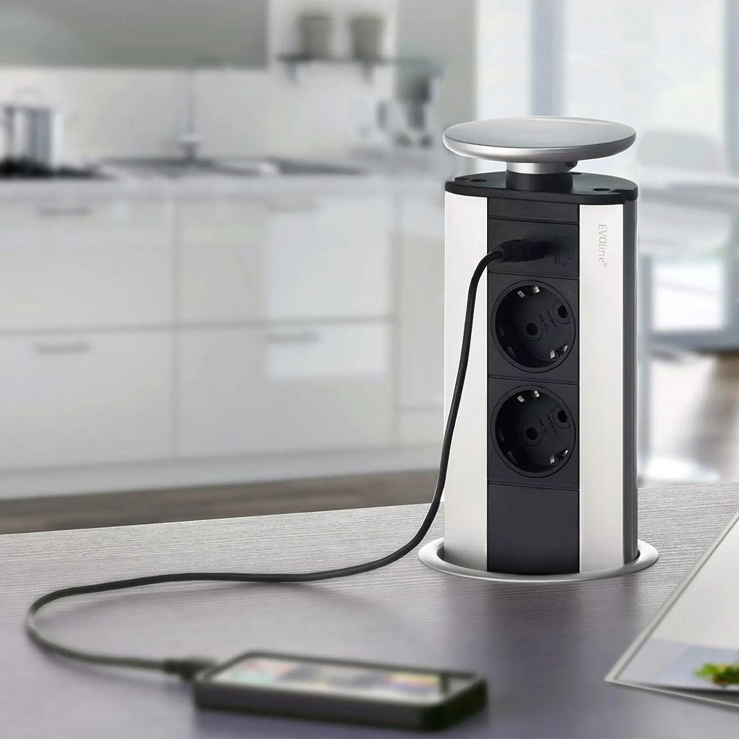 Emuca multiconnettore incasso 2 Schuko 1 USB anodizzato