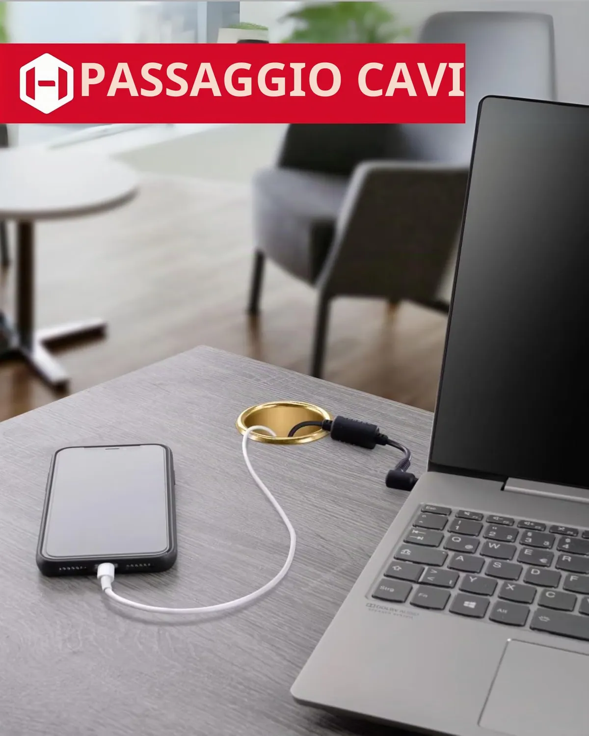 Gedotec passacavo scrivania ottone oro lucido Ø 35 mm