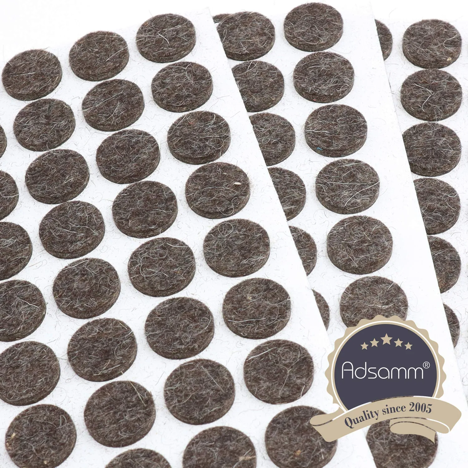 Adsamm Feltrini Lana Naturale Tondi 16 mm Marroni 50 Pezzi 3 mm