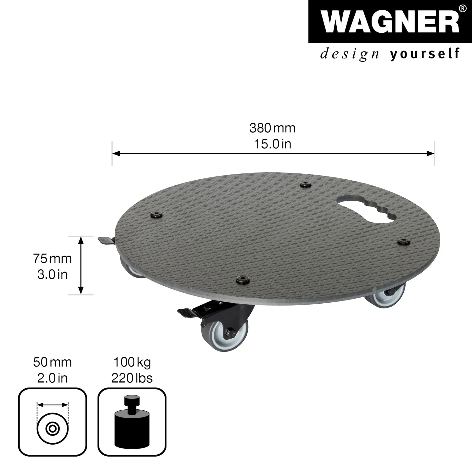 Wagner HPL GH 0630 sottovaso con ruote Ø 38 cm 100 kg nero