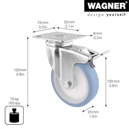 Wagner 03370001 RO 3700 rotella con freno 100 mm 1 pz morbida